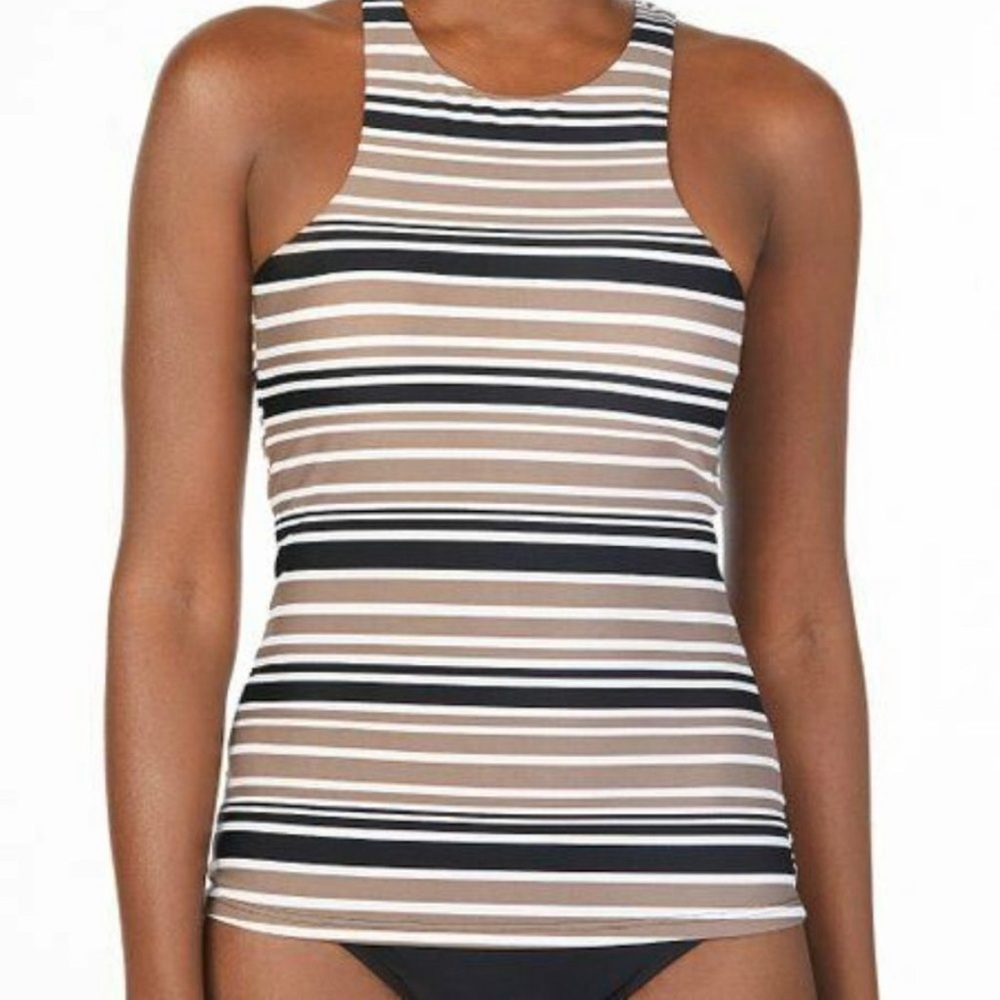 Island Waves Saint Martin High Neck Striped Tankini Top Sz 10